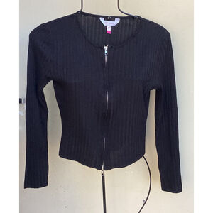 NoBo No Boundaries Black Ribbed Zip Front Top Semi Sheer Womans/Jrs Sz Med./7-9